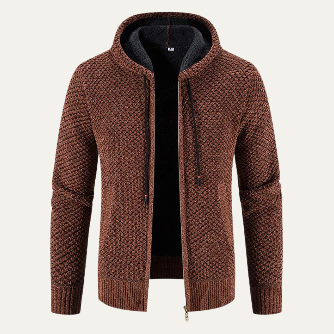 Mens Hooded Zip Sweater Jacket Waffle Knit