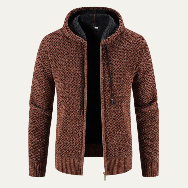 Mens Hooded Zip Sweater Jacket Waffle Knit