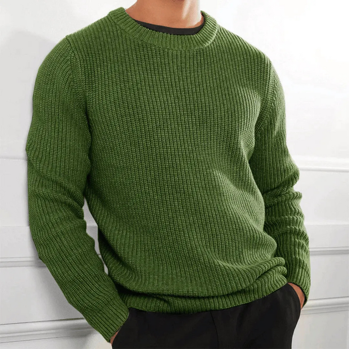 Mens Ribbed Knit Sweater Crew Neck Heavyweight