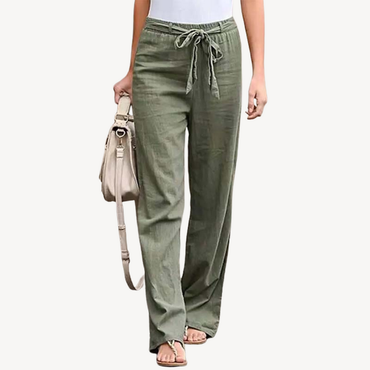 Womens Linen Trousers Wide Leg Drawstring Waist