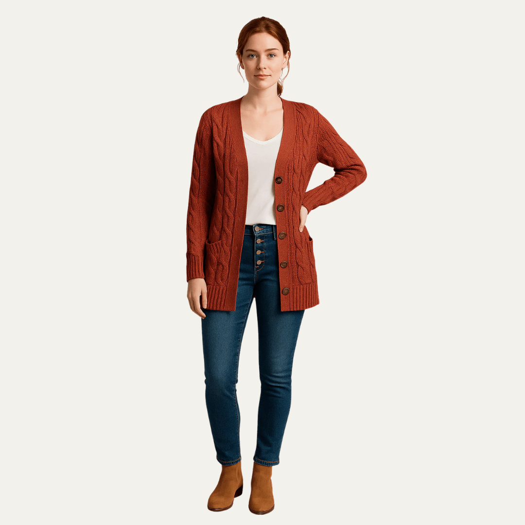Womens Mid-Length Cardigan Sweater Classic Fit