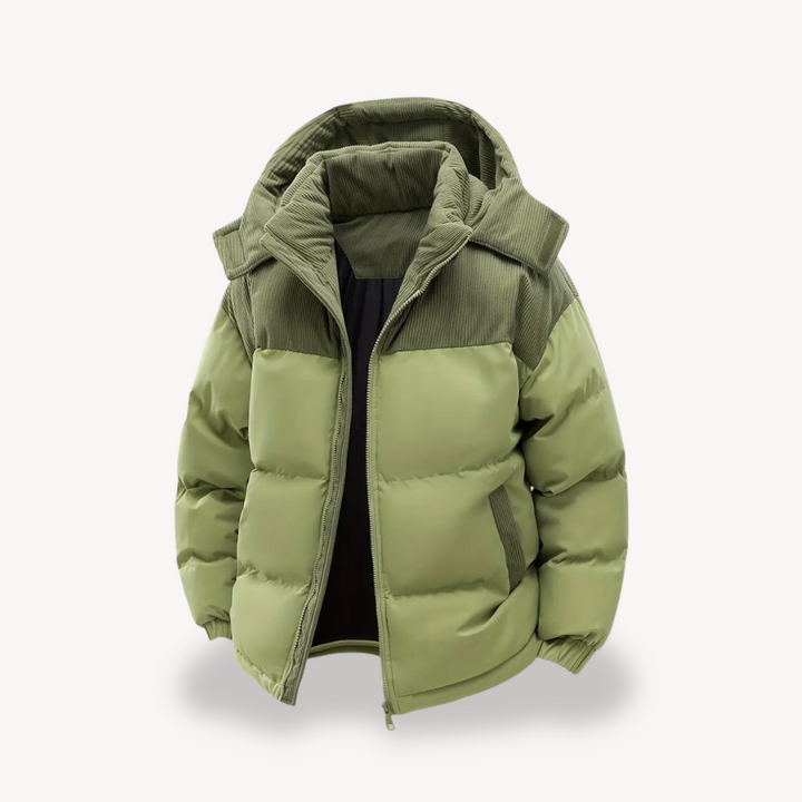 Mens Puffer Jacket Corduroy Hooded Casual Fit