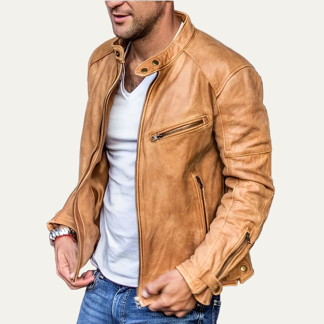 Mens Faux Leather Jacket Racer Style Slim Fit