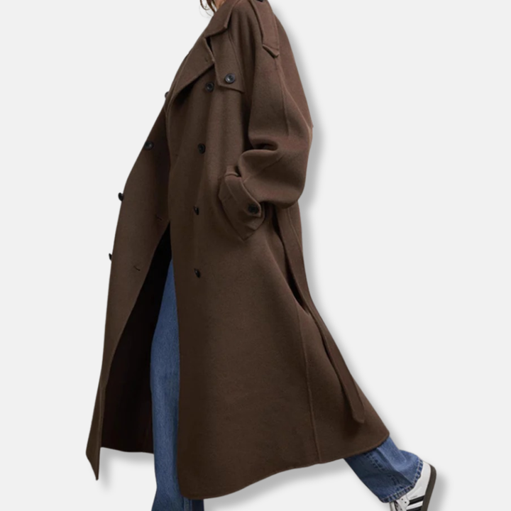 Womens Trench Coat Wool Blend Oversized Double Breasted Belted