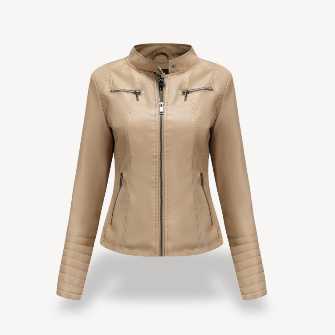 Womens Faux Leather Biker Jacket Classic Fit