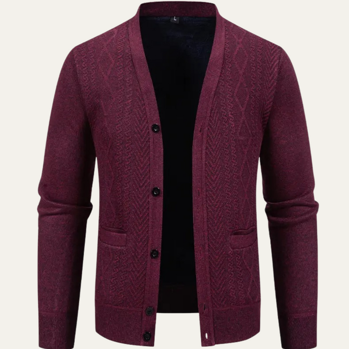 Mens Knit Cardigan Button-Up Casual with Pockets