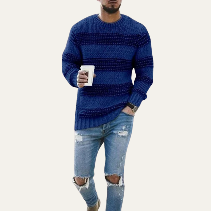 Mens Ribbed Crew Neck Sweater Chunky Knit