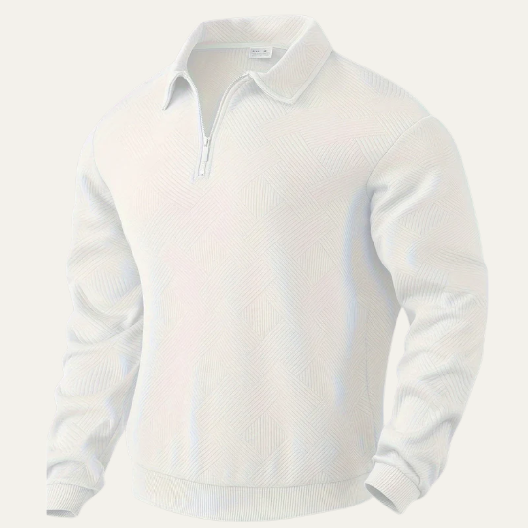 Mens Polo Sweater Textured Quarter Zipper