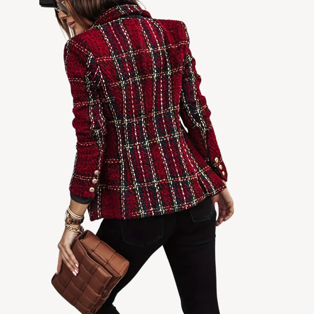 Womens Tweed Blazer Plaid Pattern Classic Fit
