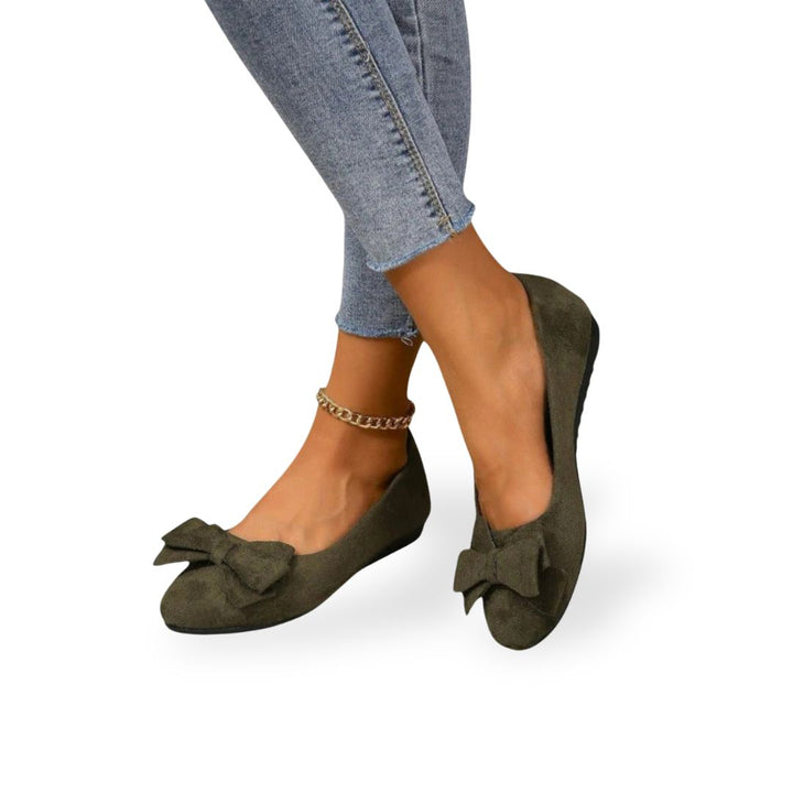 Womens Orthopedic Flats Suede Bow Detail