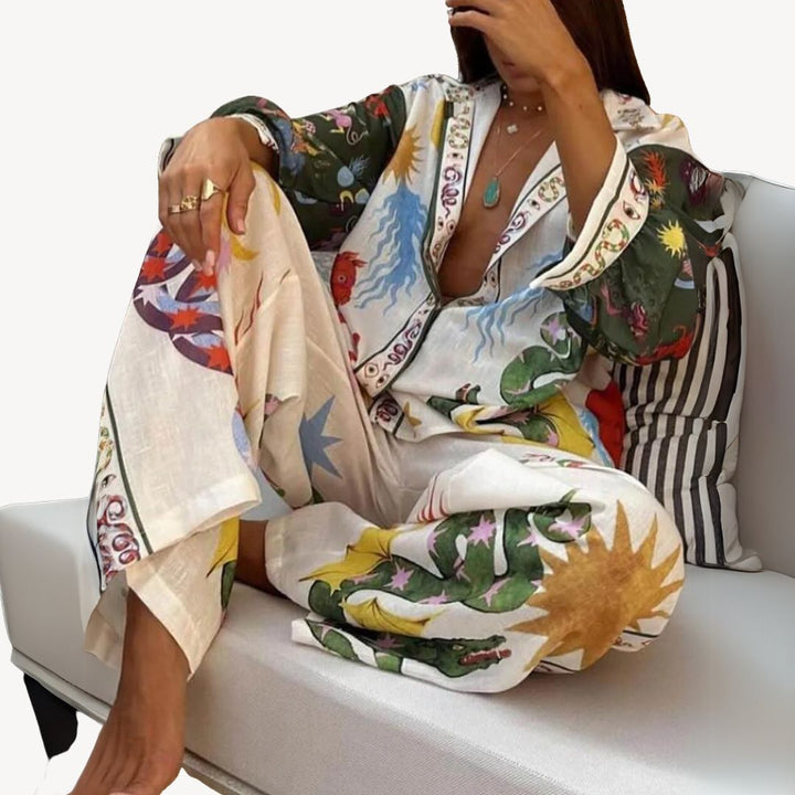 Womens Lounge Set Cotton Printed Relaxed Fit - BritishMode