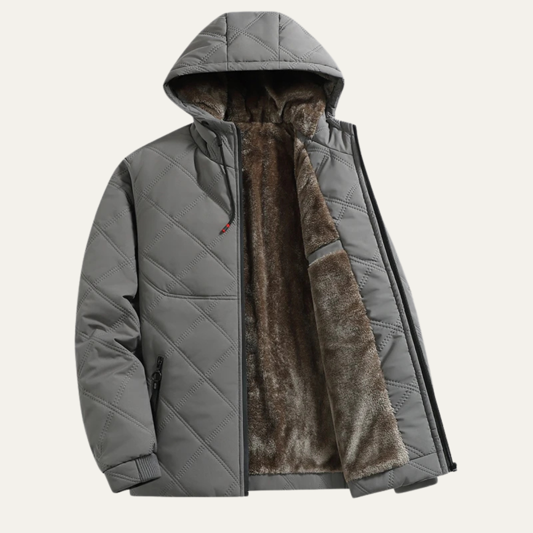 Mens Hooded Overcoat Thick Plush Fleece Lined Warm Fit