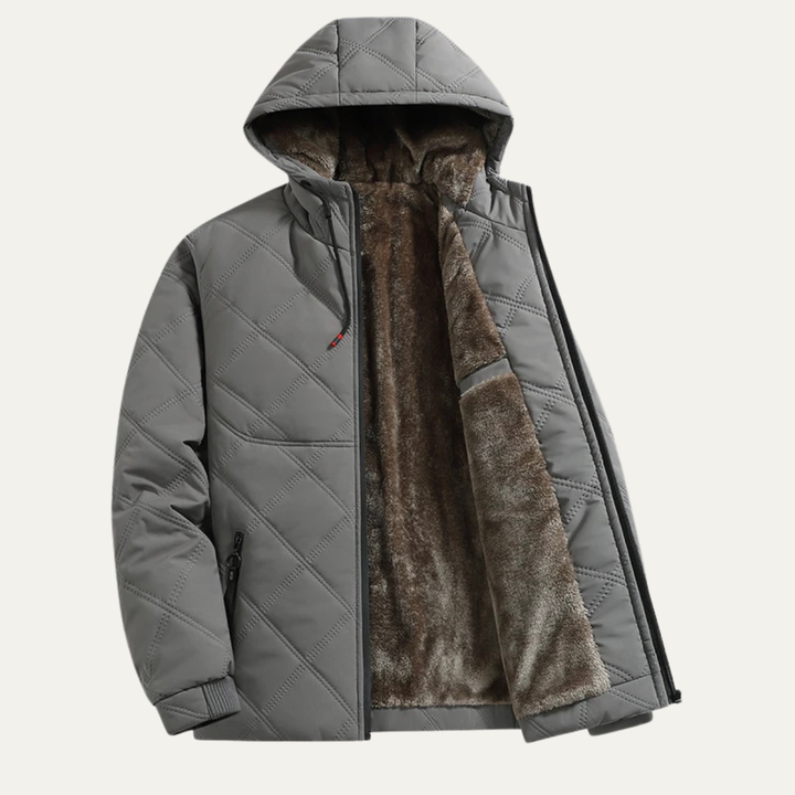 Mens Hooded Overcoat Thick Plush Fleece Lined Warm Fit
