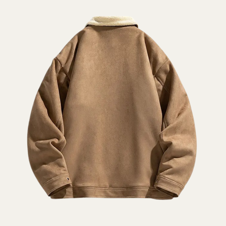 Mens Suede Jacket with Fleece Lining and Shearling Collar