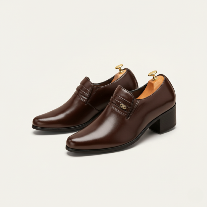 Mens Leather Dress Shoes Slip-On Cuban Heel Loafers