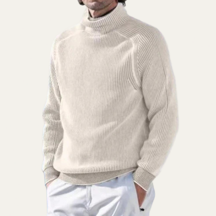 Mens Rib Knit Turtleneck Sweater Heavy Fit