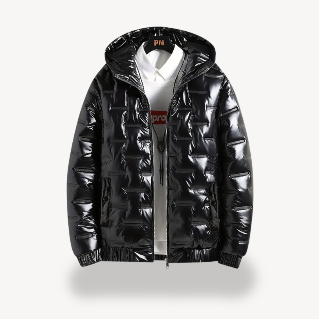Mens Hooded Puffer Jacket Shiny Finish