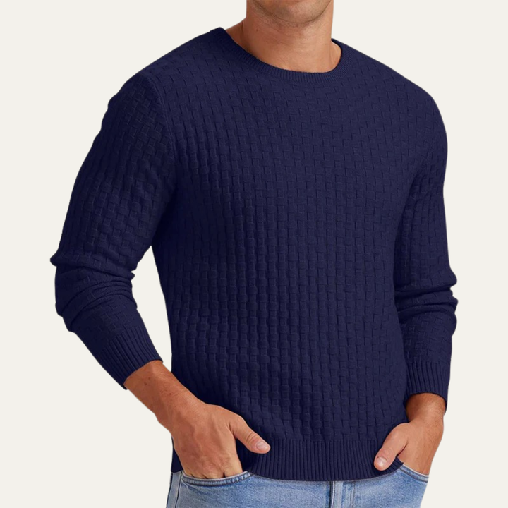 Mens Crew Neck Sweater Textured Basket Weave Knit - BritishMode