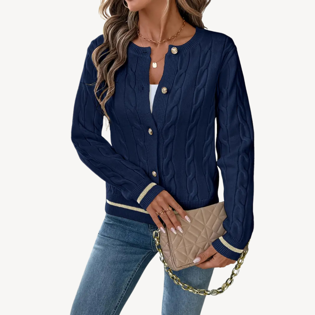 Womens Cable Knit Cardigan Crew Neck - BritishMode