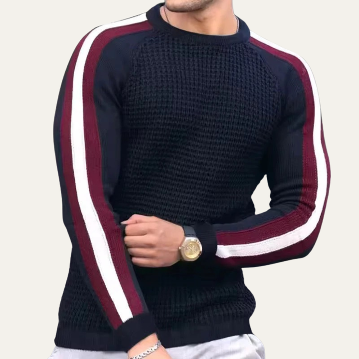 Mens Crewneck Sweater Slim Fit Racing Stripe