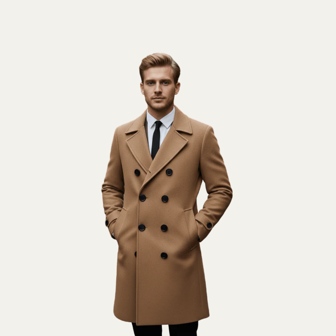Mens Double-Breasted Overcoat Wool Notched Lapel