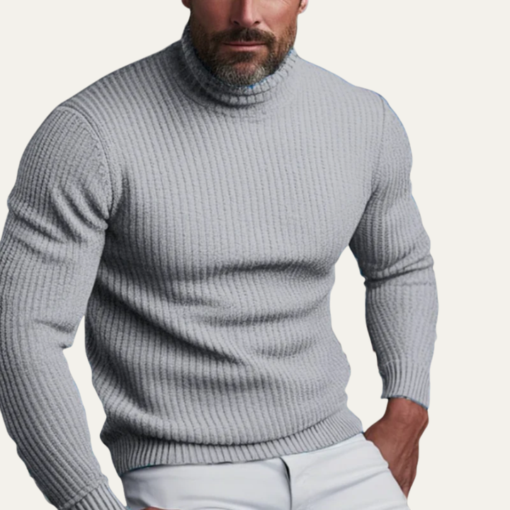 Mens Ribbed Knit Sweater with Turtleneck Collar