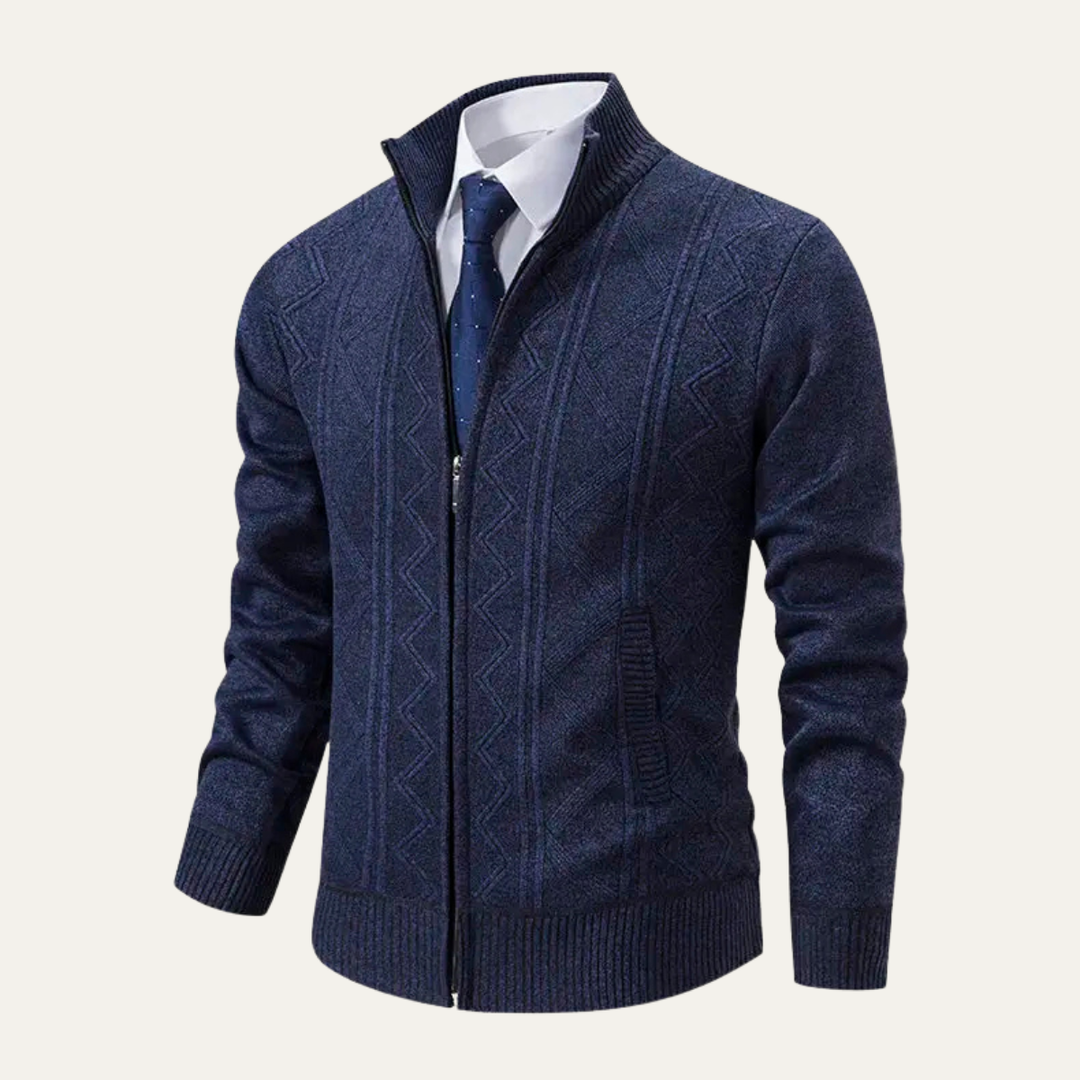 Mens Knit Cardigan High Neck Zip-Up Winter Style