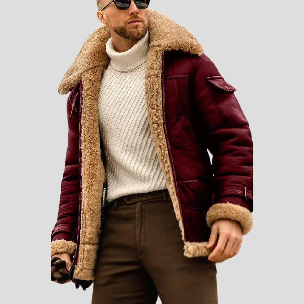 Mens Biker Jacket with Leather Material Slim Fit