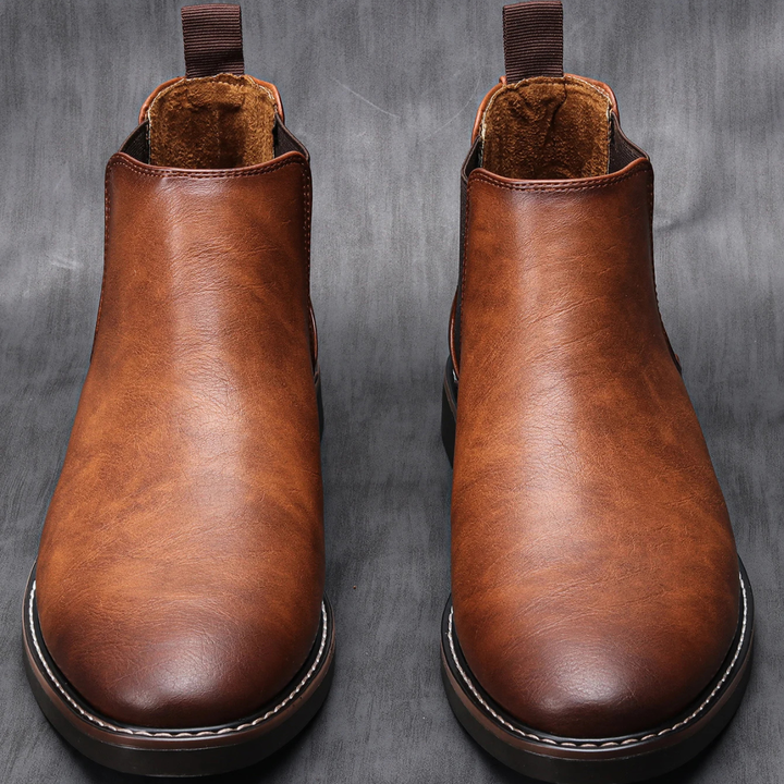 Mens Leather Chelsea Boots Classic Slip-On