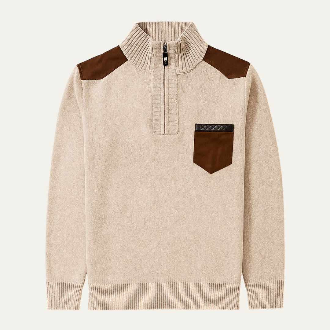 Mens Half-Zip Jumper Patchwork Pattern Regular Fit