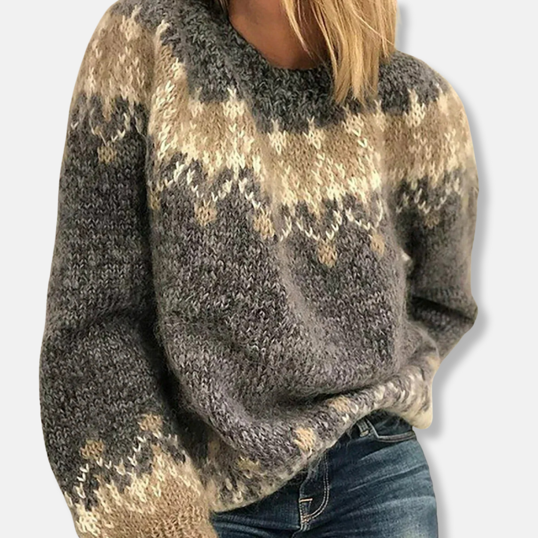 Womens Oversized Sweatshirt Fair Isle Pattern Relaxed Fit - BritishMode
