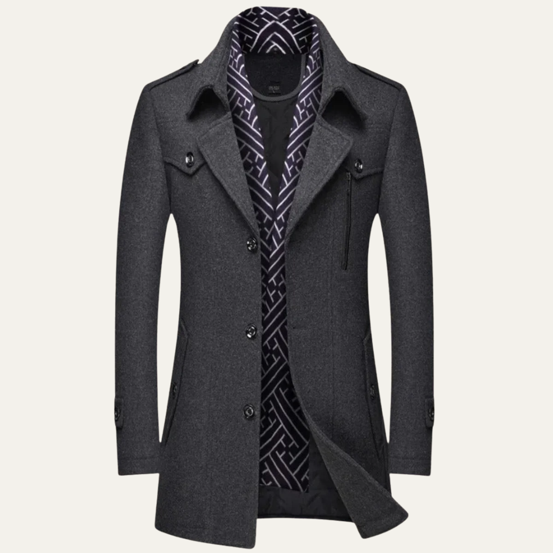 Mens Peacoat Jacket Wool Layered Collar Classic Fit - BritishMode