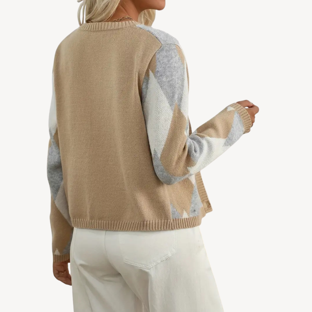 Womens Knit Cardigan Sweater Argyle Pattern