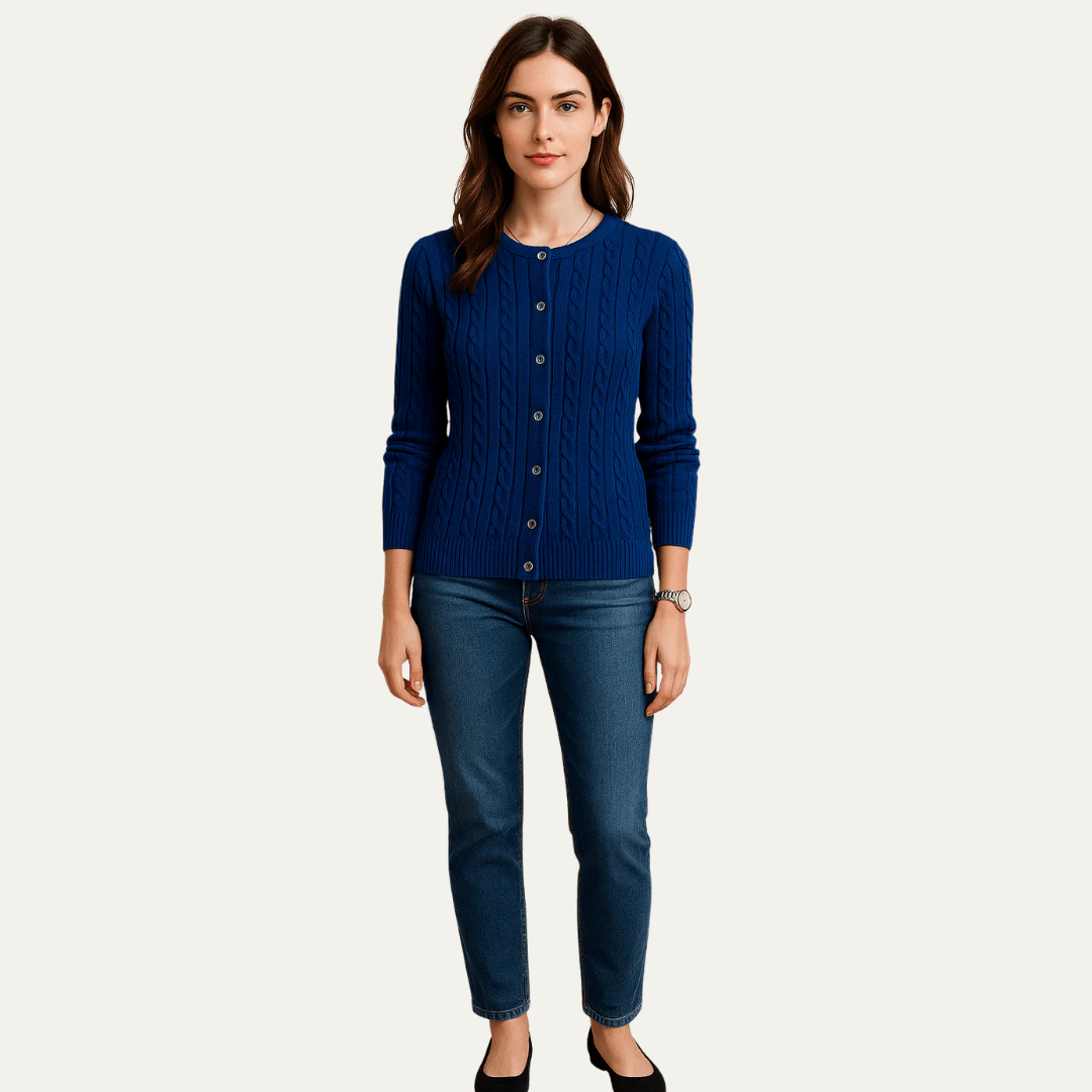 Womens Cable Knit Cardigan Button-Front Style