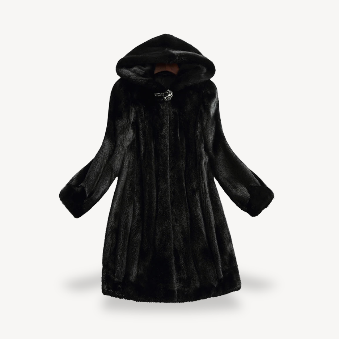 Womens Winter Coat Faux Fur Hooded Long Sleeve - BritishMode