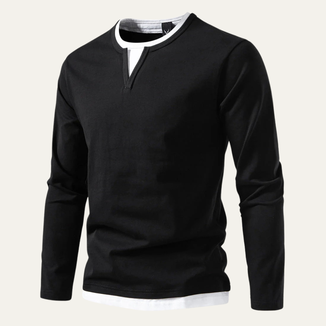 Mens Knit Shirt Layered Look V-Notch Collar - BritishMode