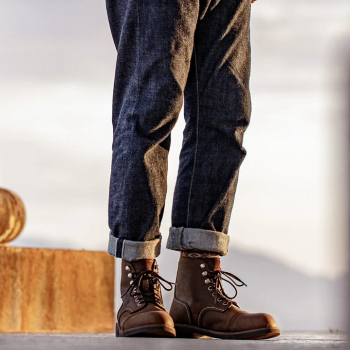 Mens Leather Combat Boots Lace-Up Style