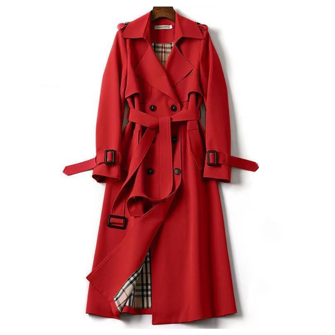 Womens Long Trench Coat with Belt Classic Fit