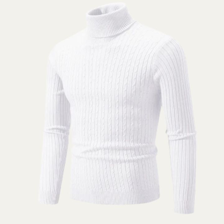 Mens Slim Fit Cable Knit Turtleneck Sweater