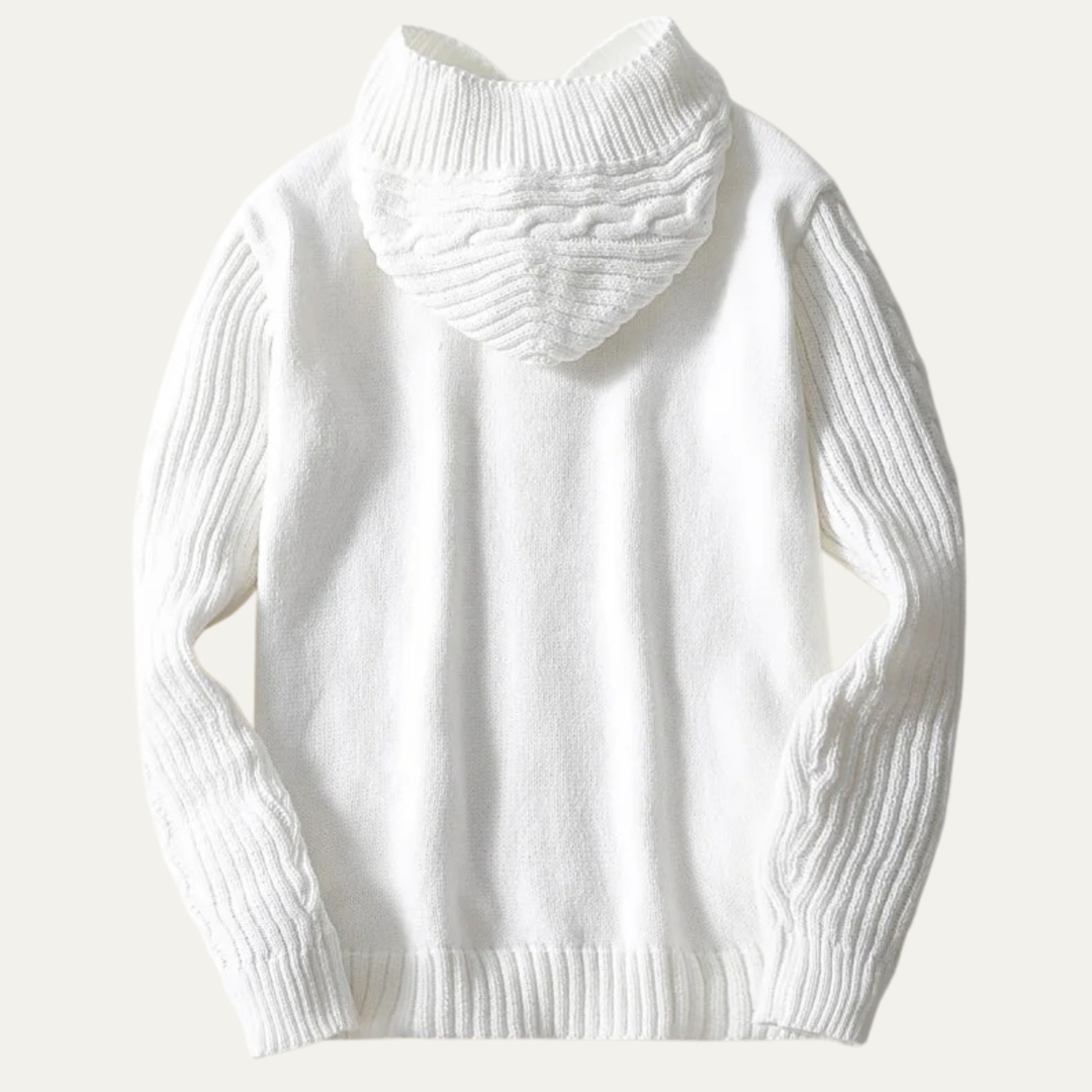 Mens Hooded Cable Knit Cardigan Winter Warm