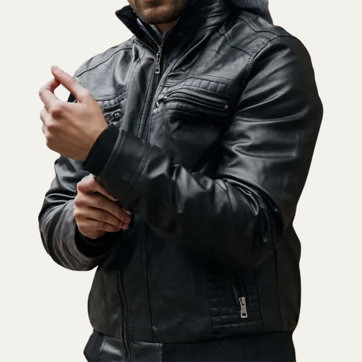 Mens Motorcycle Jacket Faux Leather Hybrid Fit