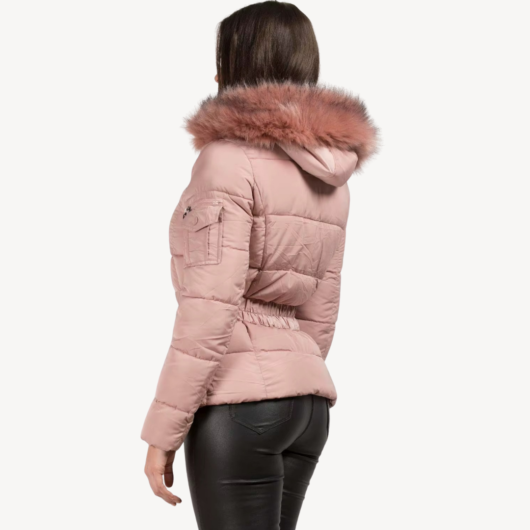 Womens Puffer Coat with Faux Fur Hood Padded Winter