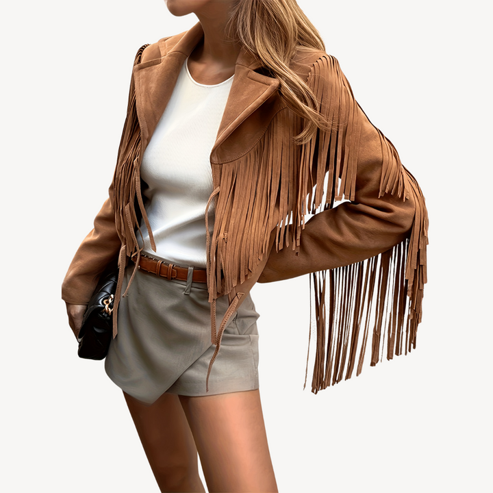 Womens Suede Jacket with Fringe Detail