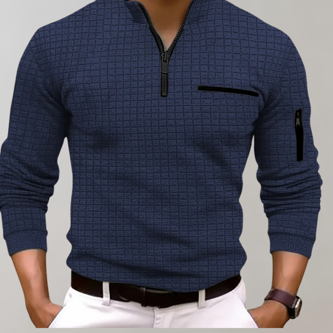 Mens Pullover Quarter Zip Grid Pattern