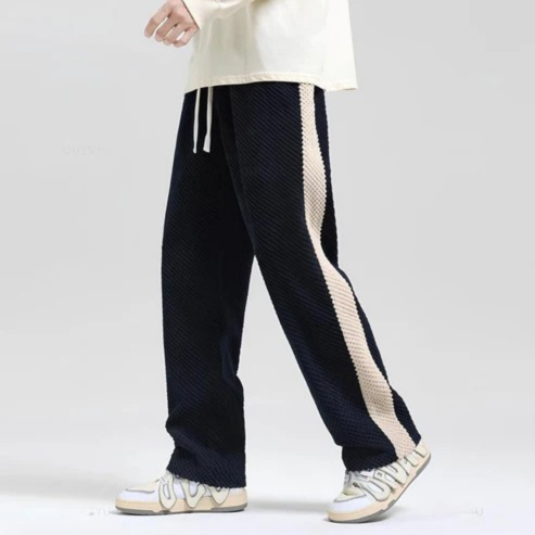 Mens Wide Leg Sweatpants with Side Stripes Comfortable Fit