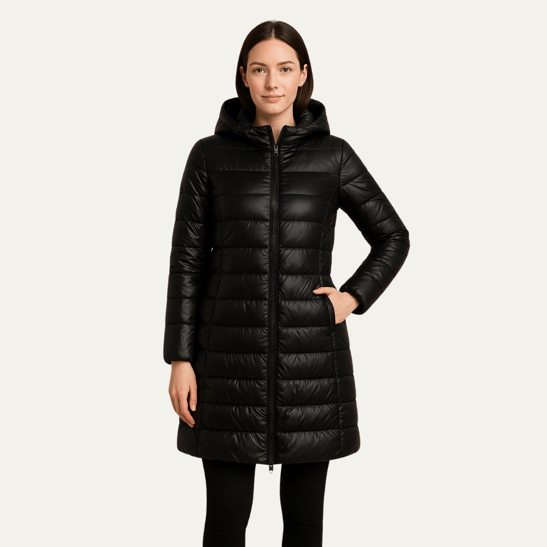 Womens Quilted Puffer Coat Shiny Finish Relaxed Fit - BritishMode