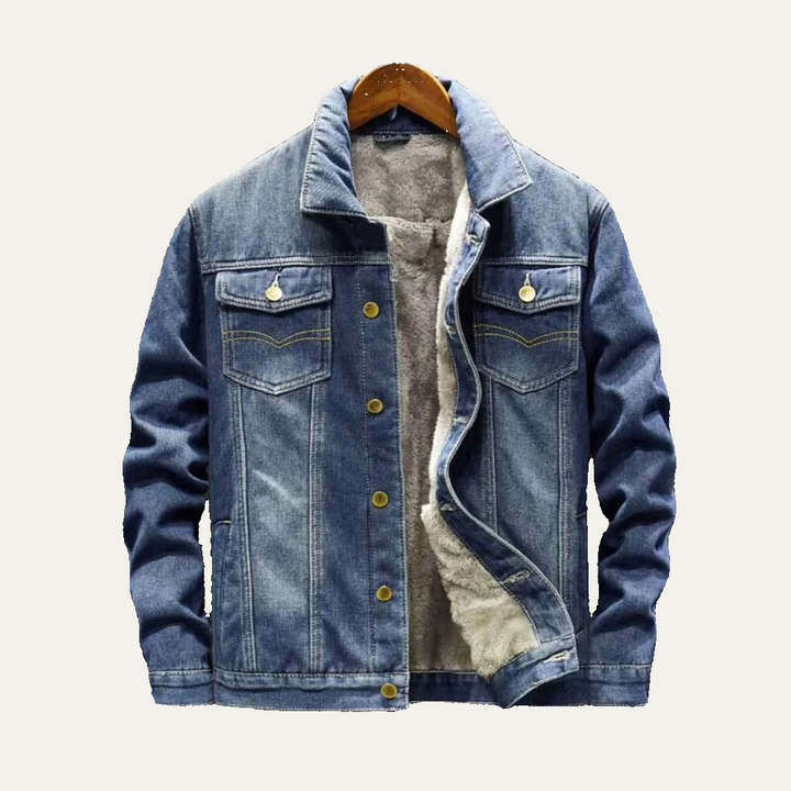 Mens Denim Trucker Jacket with Sherpa Lining and Fleece