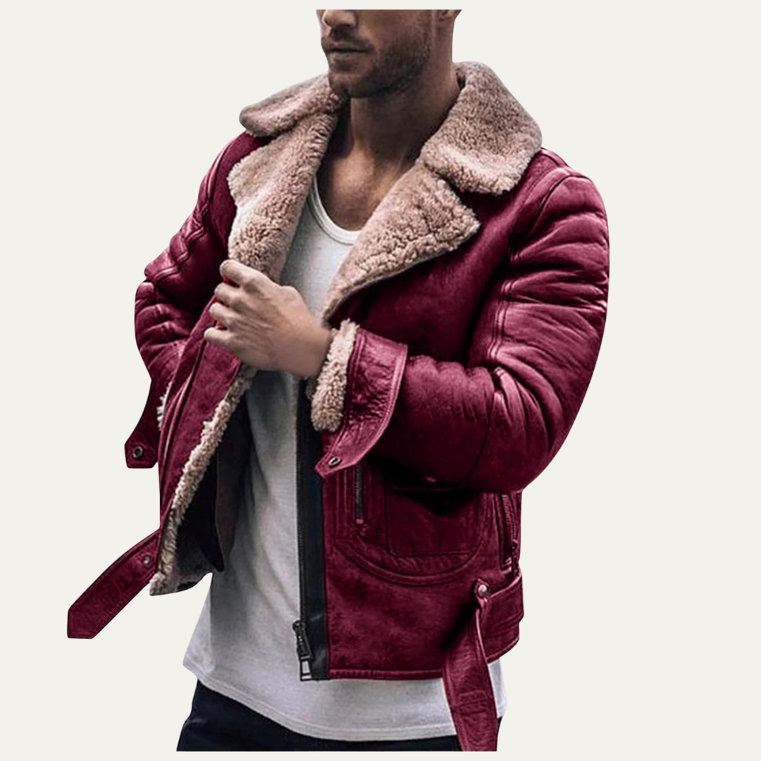 Mens Flight Jacket Shearling Rugged Fit Belted Hem
