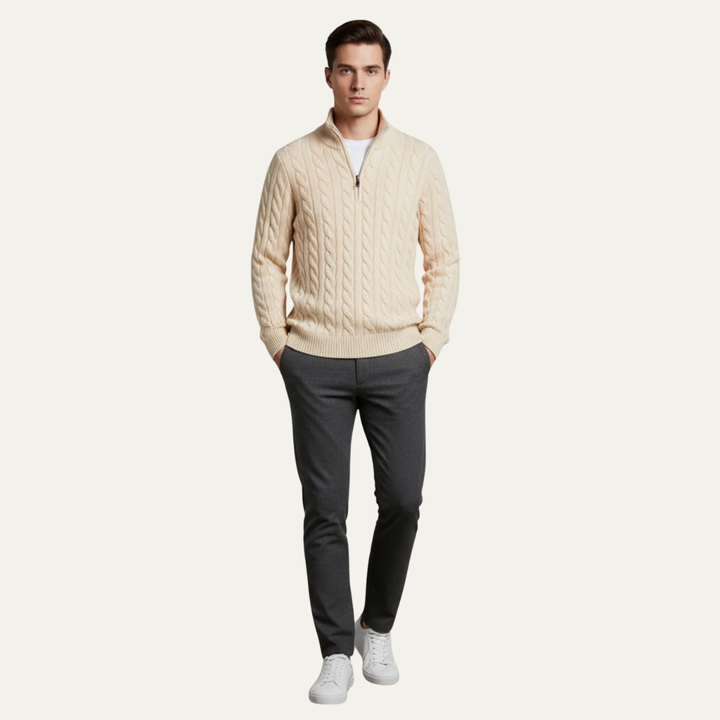 Mens Cable Knit Sweater Quarter Zip Fit