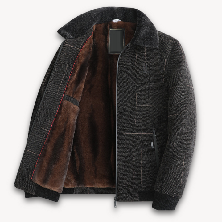 Mens Wool Blend Jacket Fur Lined Warm Outerwear